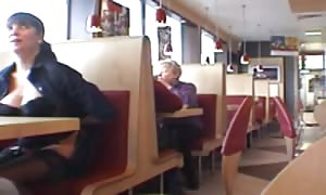 big-titted honey flashing in a restaurant