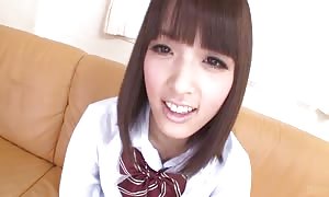 Smiling asian
 shows her fully shaven twat in Jav hd video clip