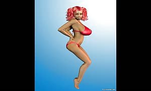 3D red haired with large
 titties in a red swimsuit